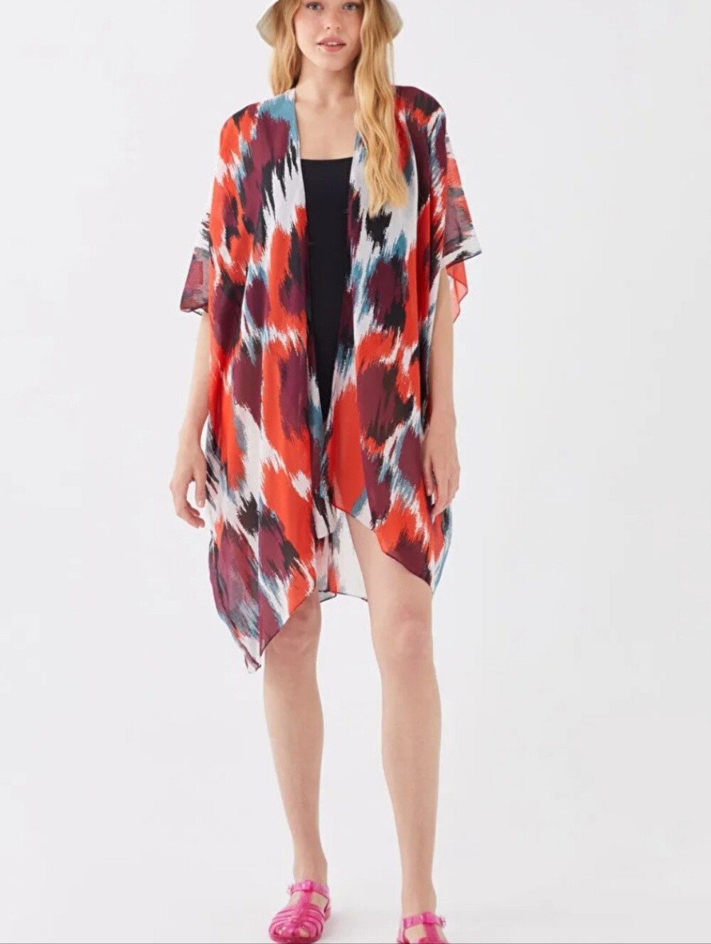 a.n.a. A New Approach Abstract Ikat Kimono Cardigan CoverUp One Size Boho Resort